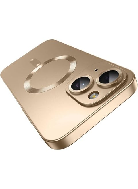 جراب مغناطيسي متوافق مع iPhone 15 Plus [متوافق مع MagSafe] [واقي مدمج لعدسة الكاميرا] جراب هاتف معدني لامع مقاوم للصدمات من السيليكون الناعم النحيف (ذهبي)